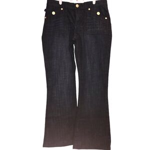 Rock & Republic Jeans Flair Leg Dark Wash Denim Gold Buttons Woman’s 10